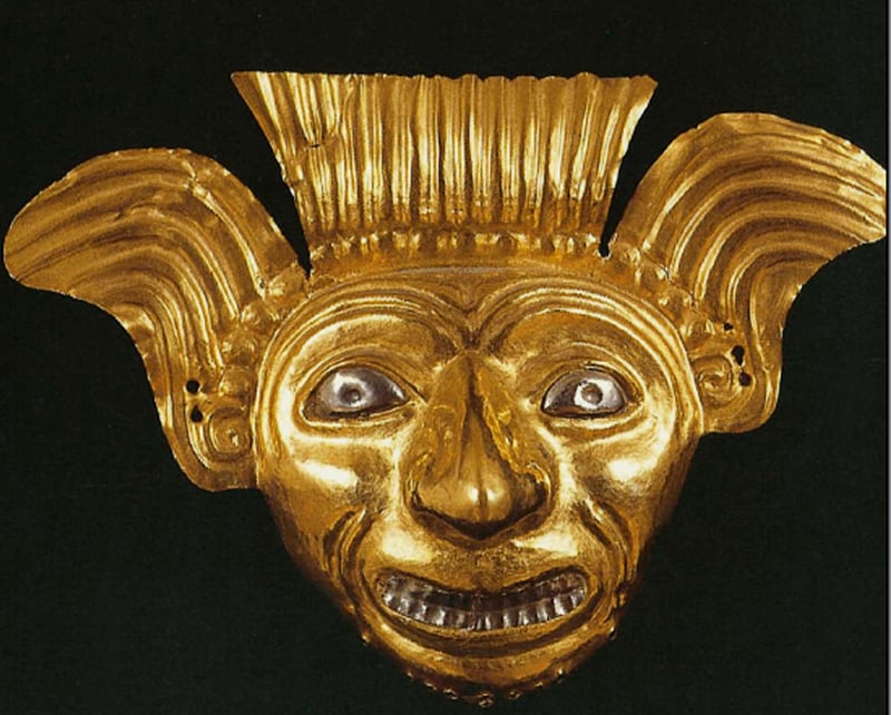 Gold Mask with Platinum Highlights, La Tolita Culture, Ecuador.