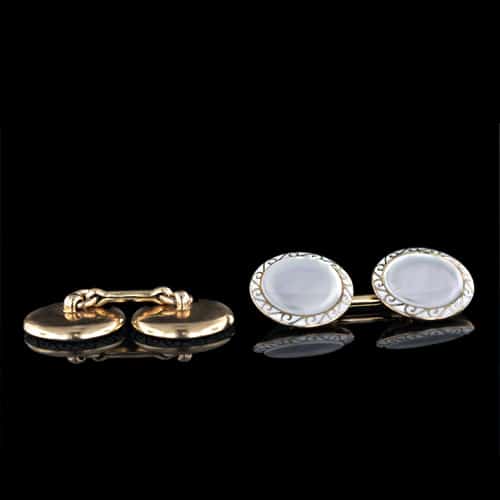 J.E. Caldwell Art Deco Mother-of-Pearl, 14K Yellow Gold Cuff Links.