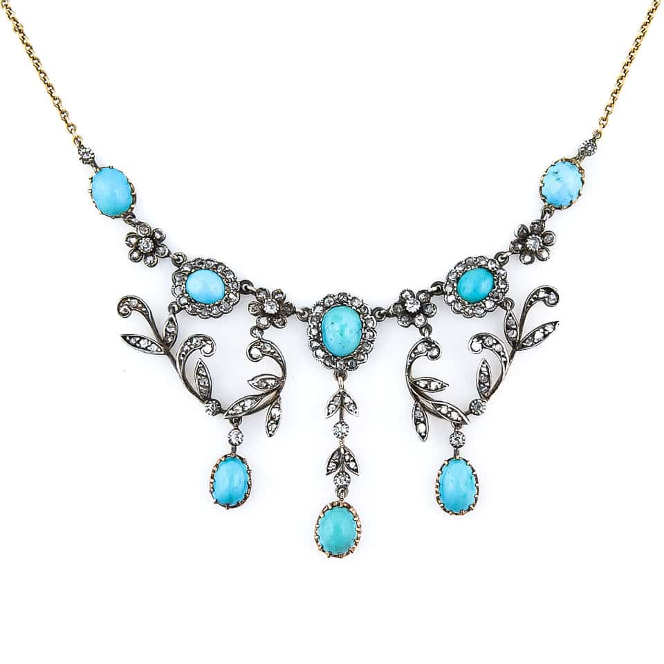 Aesthetic Period Victorian Turquoise and Diamond Necklace.