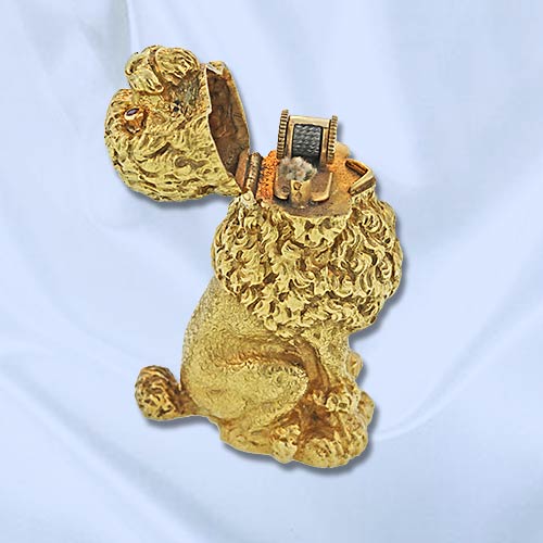 Tiffany & Co. Schlumberger Poodle Lighter - Open. 18k Yellow Gold with Ruby Eyes.