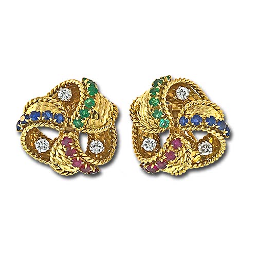 Mauboussin Multi-Stone Gold Clip Earrings.