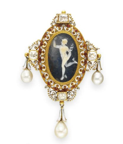 Cameo Framed in the Renaissance Revival Style with Enamel and Pearls by Froment-Meurice c.1870.
