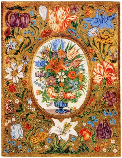 Reverse of Mirror - Gold with Horticultural Theme Painted Enamel, 1670.
