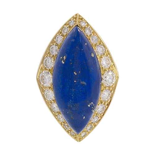 Navette Shaped Lapis Lazuli Cabochon with a Diamond Surround. Photo Courtesy of Frances Klein Classic Jewels.
