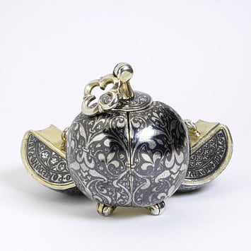 Pomander, Partially Gilded Silver, Niello. Italy, c.1350.