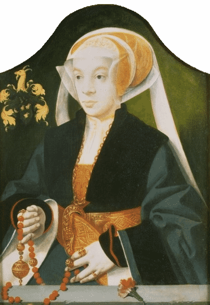 Portrait of a Woman Holding a Pomander on a Beaded Cord by Barthel Bruyn the Elder. Date ca. 1547
