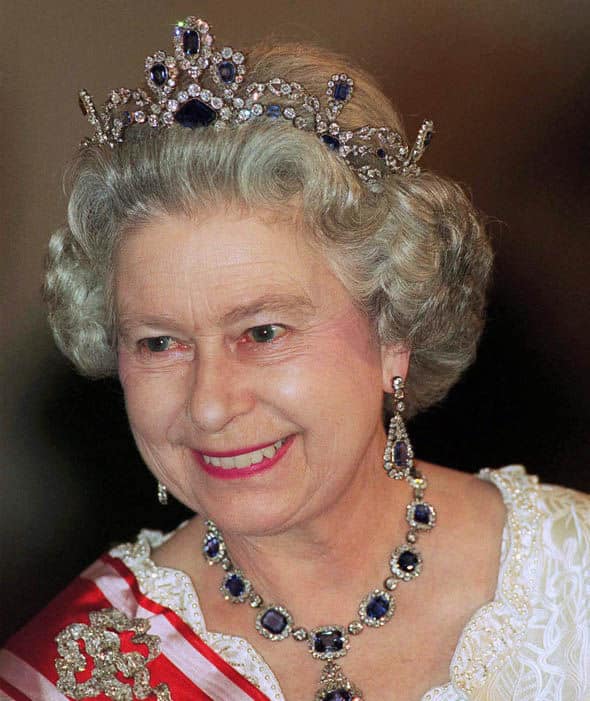 Queen Elizabeth II Wearing the Sapphire Tiara.