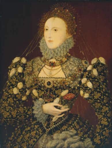 Portrait of Queen Elizabeth Wearing a Richly Jeweled Carcanet. Image Courtesy of The Tate Collection.