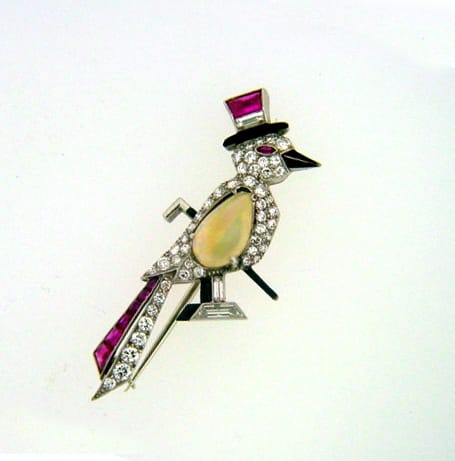 Raymond Yard Diamond, Ruby, Opal and Enamel Dapper Bird Brooch. Photo Courtesy of Francis Klein Classic Jewels