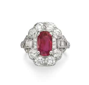 Raymond Yard Art Deco Ruby, Diamond Ring.