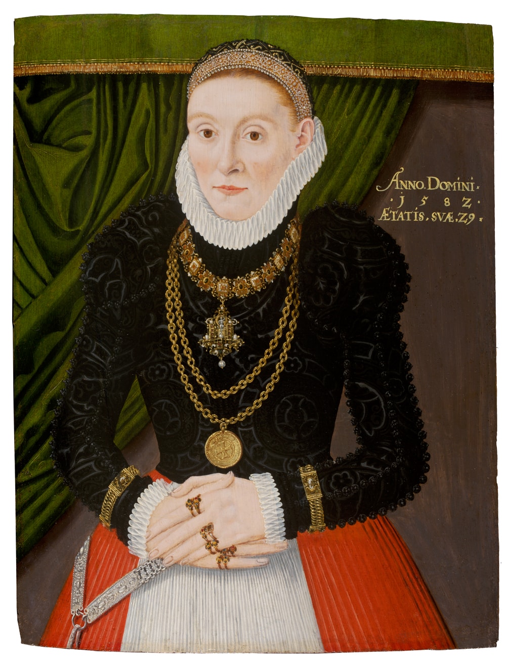 Portrait of a Lady Depicting Jewelry and High Collar, Ear Obscuring Fashion. 1582, Germany.
