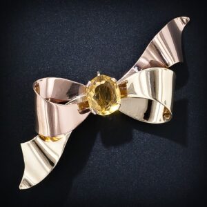 Retro Rose and Yellow Gold Bow Brooch.