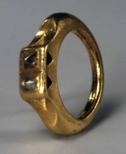 Roman Ring Featuring Two Diamond Crystals.