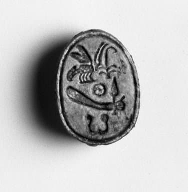Scarab of Amunhotep I. Steatite, glazed, 7/16 x 11/16 in. (1.1 x 1.8 cm). Brooklyn Museum, Charles Edwin Wilbour Fund, 44.123.142. Creative Commons-BY-NC.