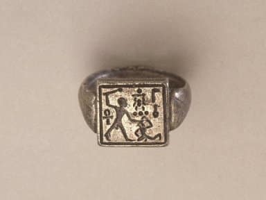 Signet Ring Bearing the Name of Amunhotep II, 1450-1425 B.C.E. Silver, Other (Central design): 1/2 x 1/2 in. (1.3 x 1.3 cm). Brooklyn Museum, Charles Edwin Wilbour Fund, 37.726E. Creative Commons-BY-NC.