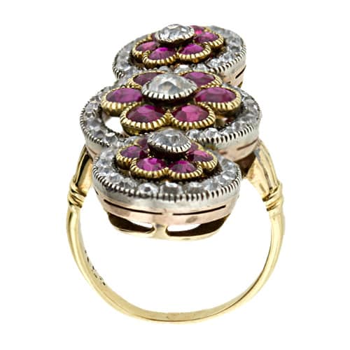 French Silver-Topped Gold Ruby and Diamond Ring c.1890.