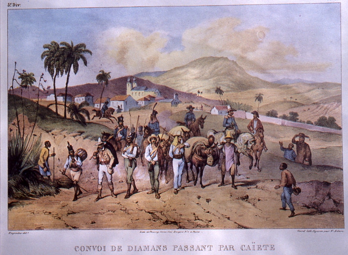 Dragoons Transporting Diamonds, Early 1800's. J.M. Rugendas, Lithograph.