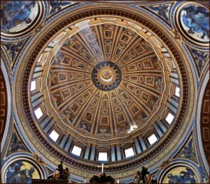Ceiling of the Cupola of St. Peter’s Basilica. Courtesy of Wikimedia Commons.