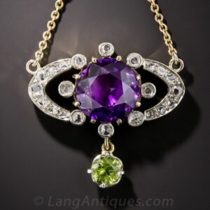 Edwardian Amethyst, Peridot and Diamond Necklace. The Gemstone Combination Was a Favorite of Queen Alexandria and Peridot a Favorite of King Edward VII.