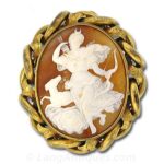 Exquisitely Carved Shell Cameo Brooch Depicting Diana, or in Greek Mythology Artemis, Goddess of the Moon and the Hunt.