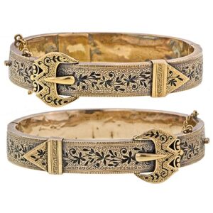 Matched Victorian Buckle Bracelets with Taille d'Epargné.