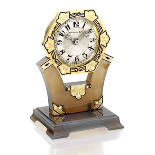 Tiffany Art Deco Hardstone and Enamel Clock. Circa 1925. Photo Courtesy of Sotheby's.