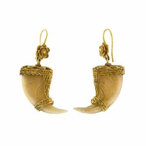 Tiger Claw and Gold Filigree Earrings.