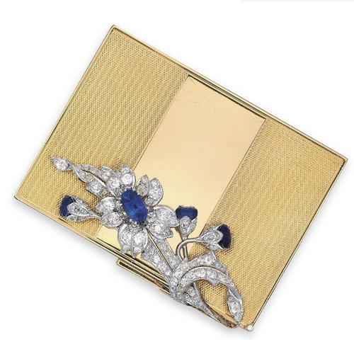 Van Cleef & Arpels Sapphire and Diamond Floral and Foliate Motif Case. Photo Courtesy of Christie's.