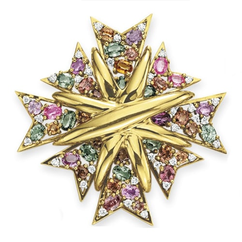Maltese Cross Brooch set with Colored Gemstones, Verdura. Photo Courtesy of Christie's.