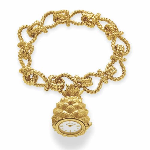 18K Gold Pineapple Motif Pendant Watch and Bracelet, Verdura. Photo Courtesy of Christie's.