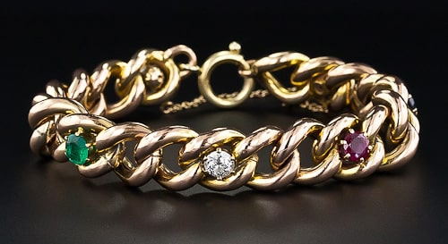 Victorian Multi-Stone Curb Chain Bracelet.
