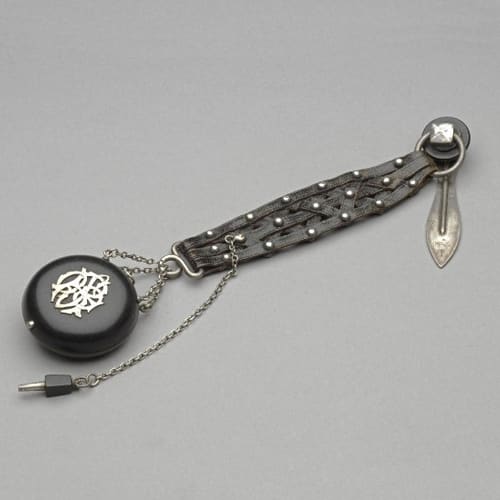 Ebonite Half-Hunter Cased Cylinder Watch with Chatelaine and Key. 1855-1865 © The Trustees of the British Museum