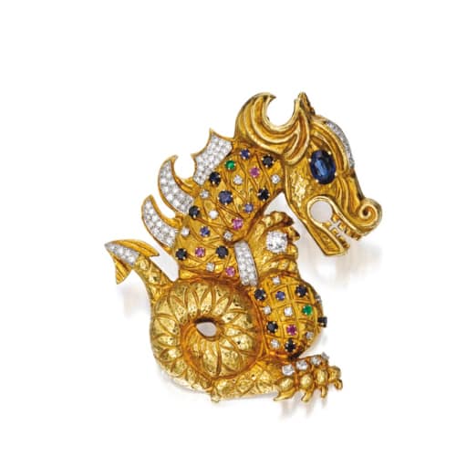 Webb Multi-Stone & Gold Dragon Brooch.