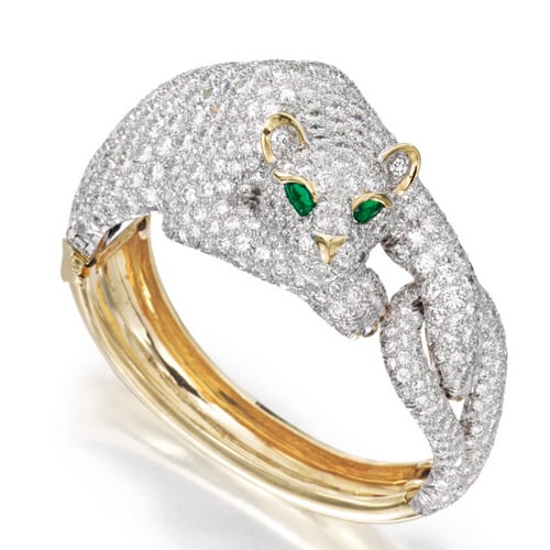Webb Diamond & Gold Panther Bangle Bracelet. Photo Courtesy of Sotheby's.