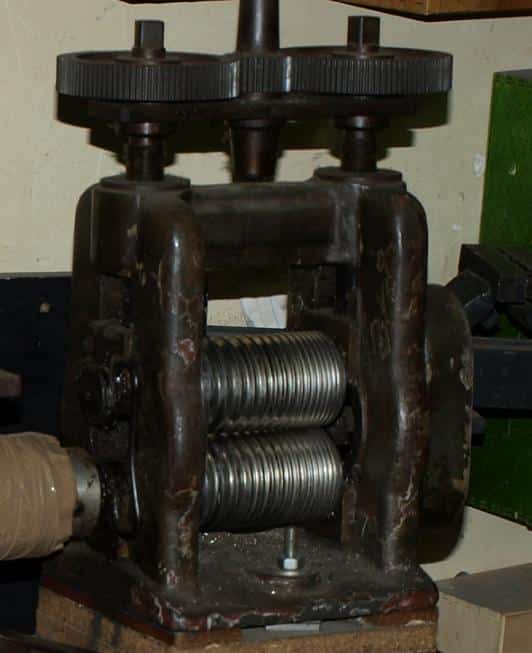 A Rolling Mill Featuring Combination Rolls to Make Gold Wire.
