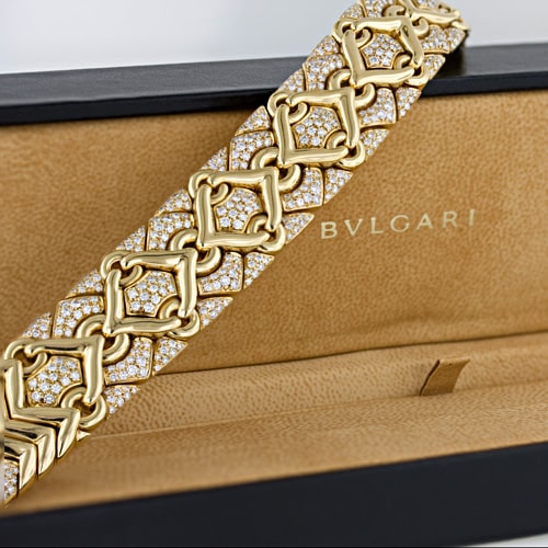 Diamond & 18k Yellow Gold Bulgari Bracelet.