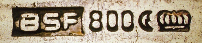 Typical German Hallmarks on Silver from 1884 Hitherto. Makers Mark of the Bremer Silberwaren Fabrik. Image Courtesy of the Hallmark Research Institute.