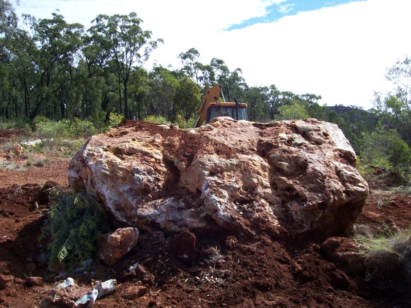 A 16 Ton Chrysoprase Boulder at the Excavation.