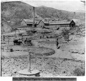 An Albumen Print of the Patio Process at the Gould & Curry Mill at the Comstock Lode, Nevada, 1866.
