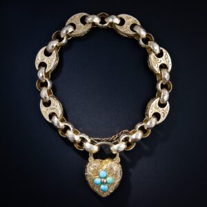 Victorian Gate Bracelet with Turquoise Heart Locket Clasp.