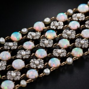 Belle Epoque Diamond and Opal Floral Motif "Dog Collar"