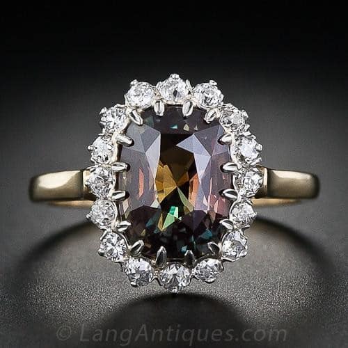 Vintage Hexagon Alexandrite engagement ring Unique natural inspired go –  PENFINE