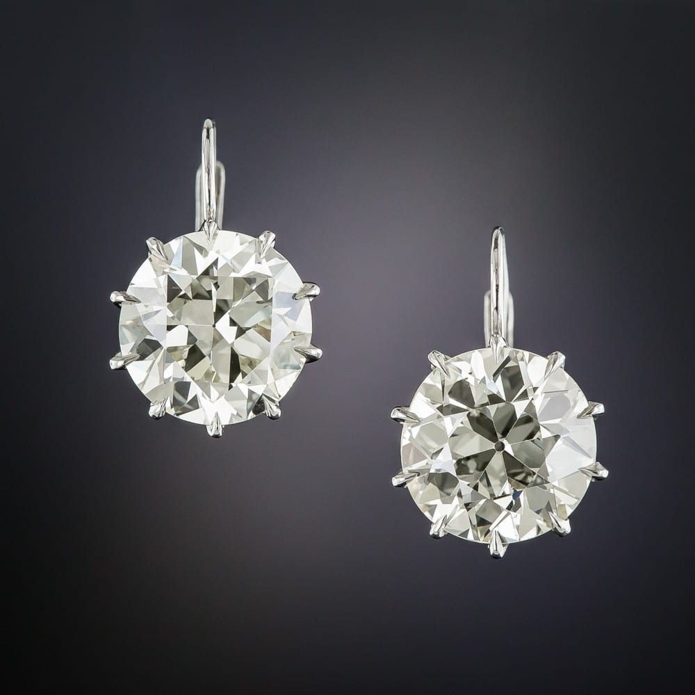 7.41 Carat European-Cut Diamond Drop Earrings