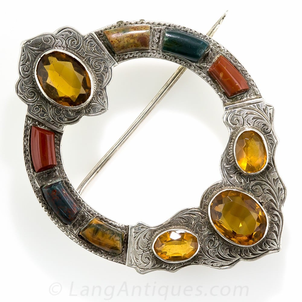 Scottish Chalcedony and Citrine Brooch.