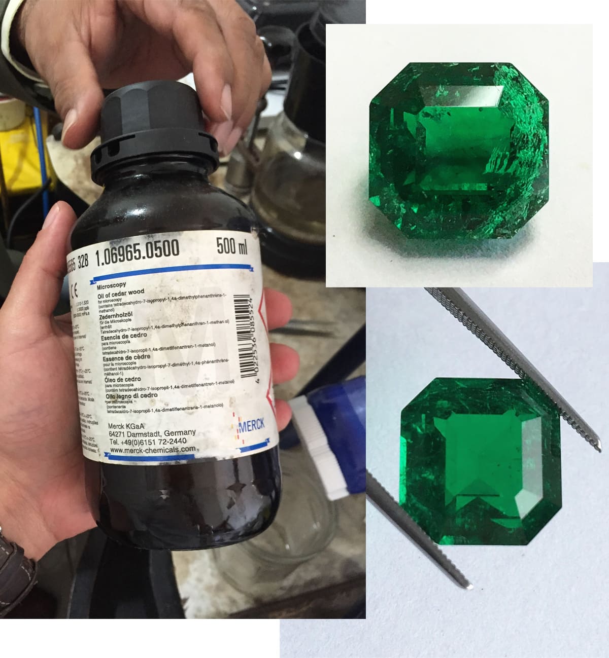 Cedar Oil for Emerald Enhancement - Before and After.