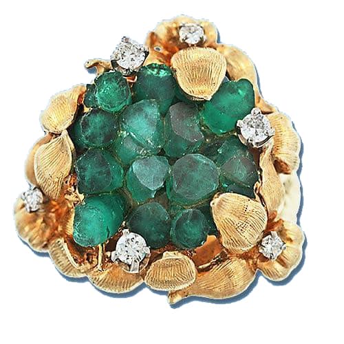 Synthetic Emerald and Diamond Flower Motif Ring