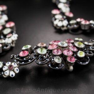 French Antique Silver, Enamel and Paste Necklace