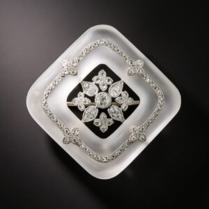 French Frosted Rock Crystal Quartz and Diamond Pin