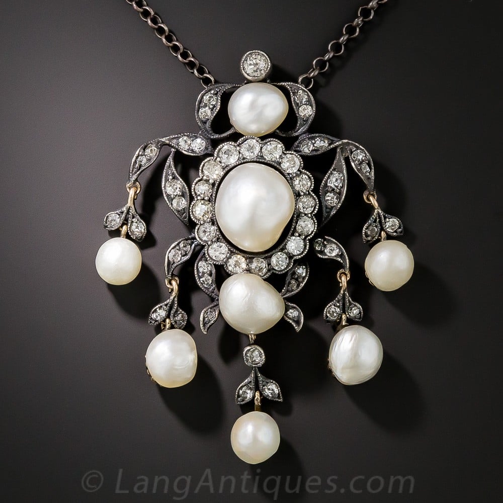 Victorian Natural Pearl and Diamond Necklace