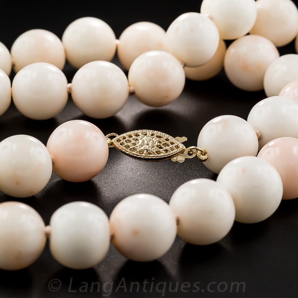 Fish Hook Clasp on Angel Skin Coral Beads.